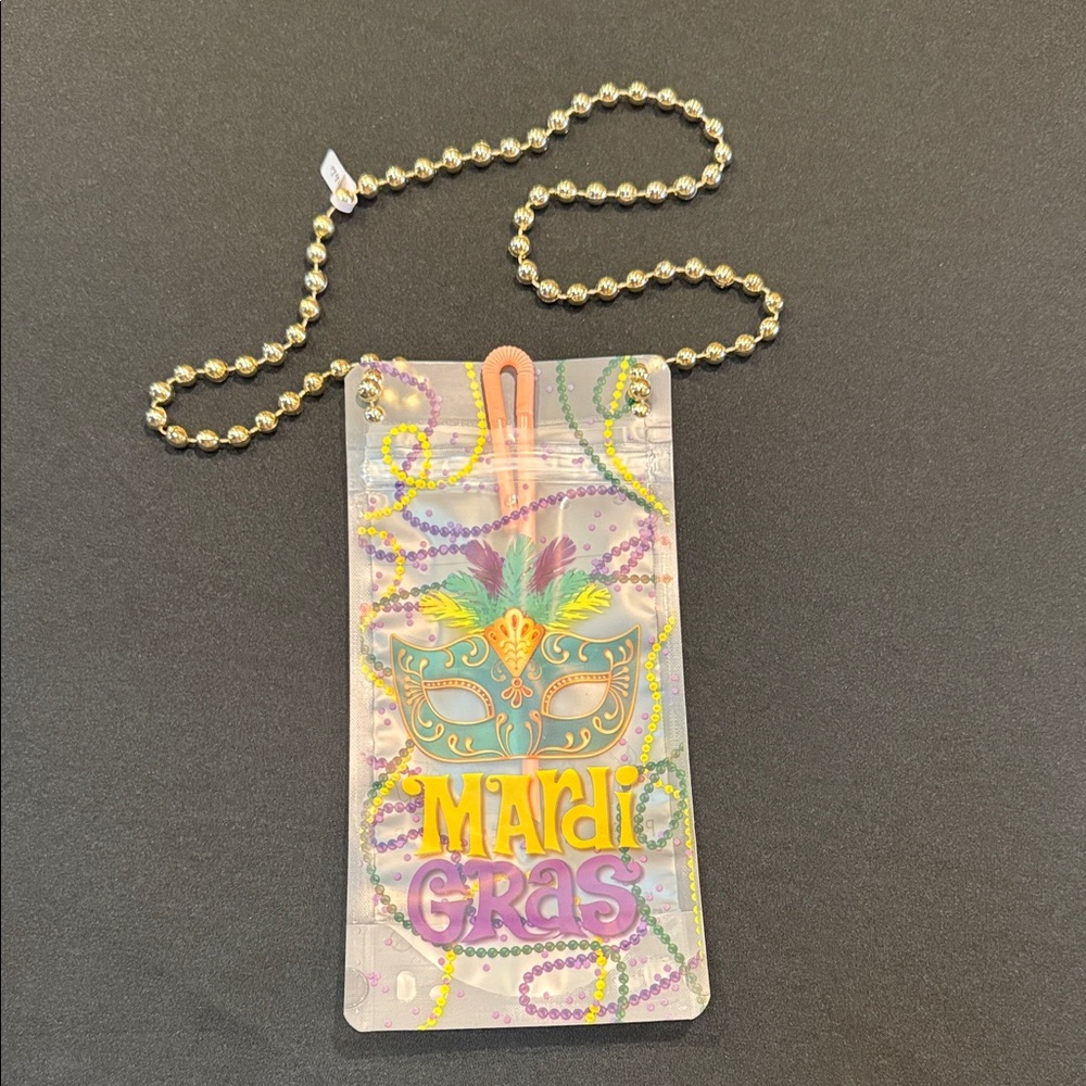 Mardi Gras Beaded Necklace Drink Pouch